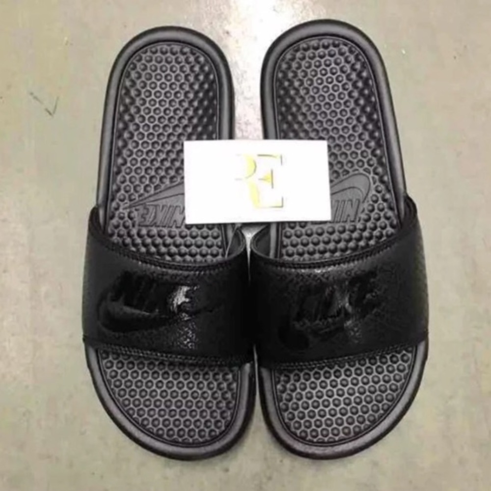 NIKE BENASSI SLIDES JUST DO IT JDI PRINTS BLACK